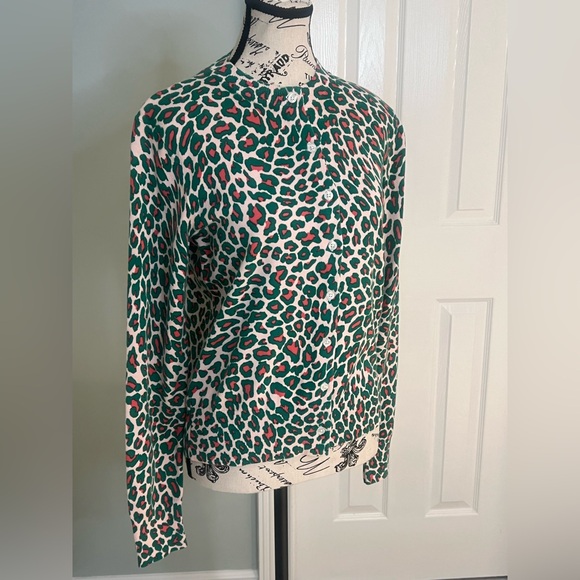 NWT Brooks Brothers Green and Pink Leopard Print Cardigan | Size S - Picture 8 of 12